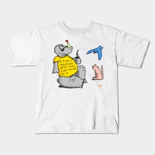 Rebellious Rhino, cartoon rhino with a rebel spirit, and friends Kids T-Shirt